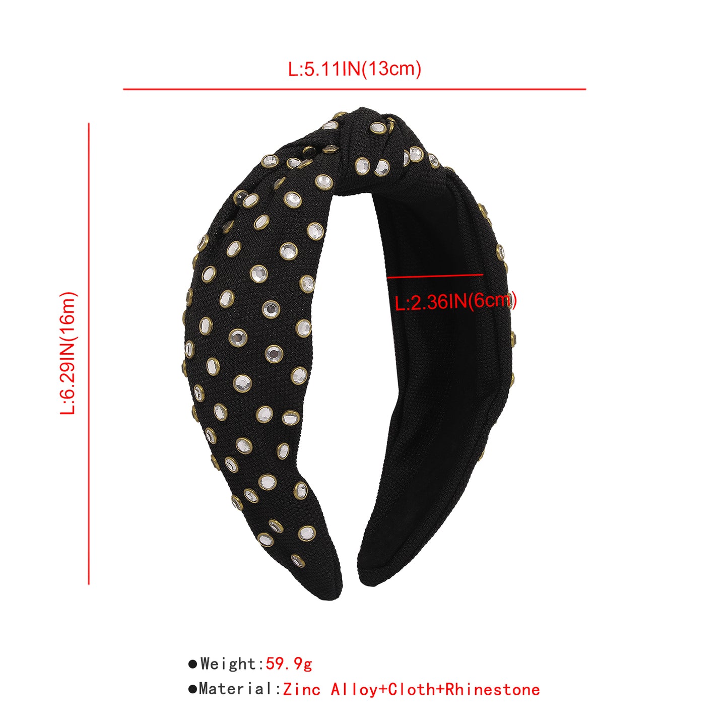 Simple Bright Rhinestone Wide Knotted Headband medyjewelry