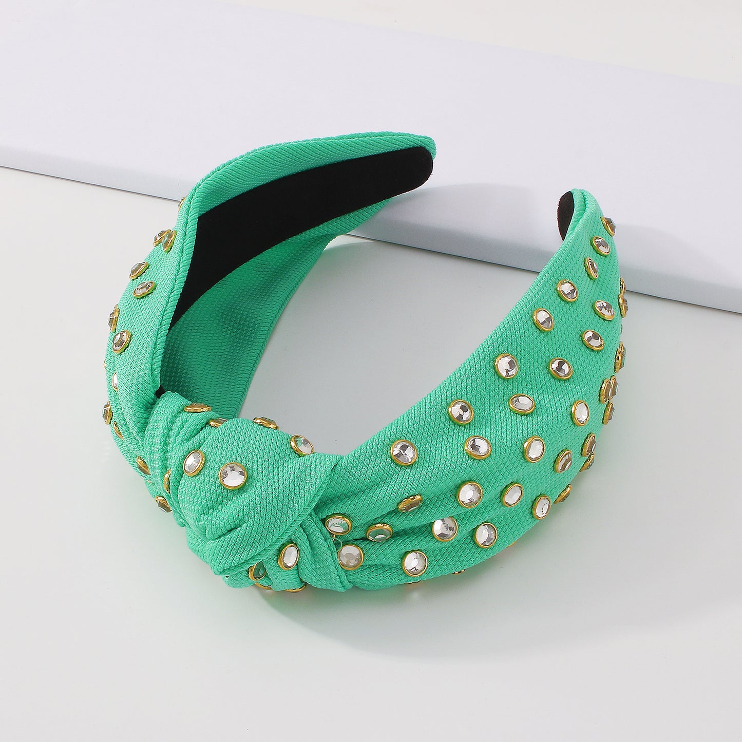 Simple Bright Rhinestone Wide Knotted Headband medyjewelry
