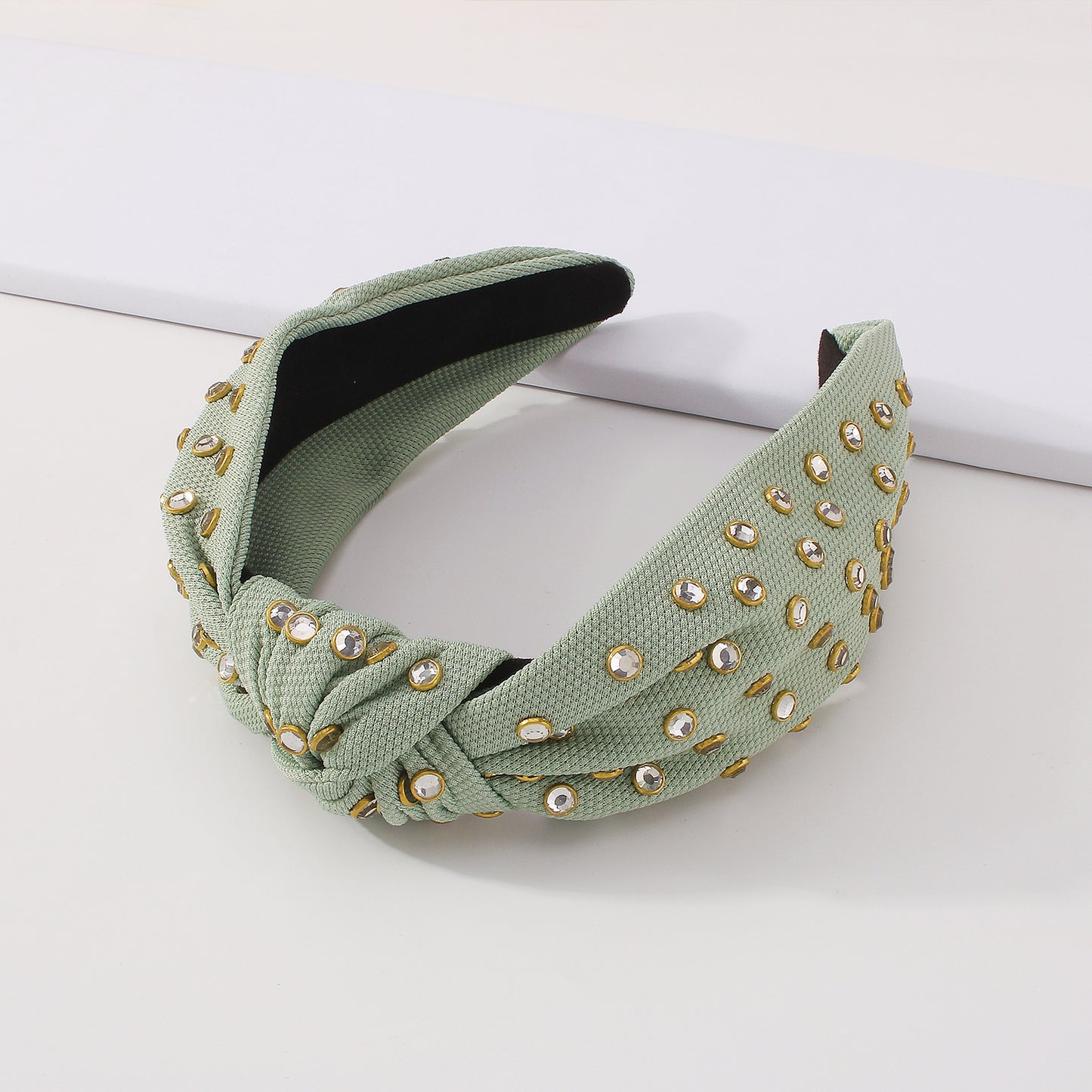Simple Bright Rhinestone Wide Knotted Headband medyjewelry