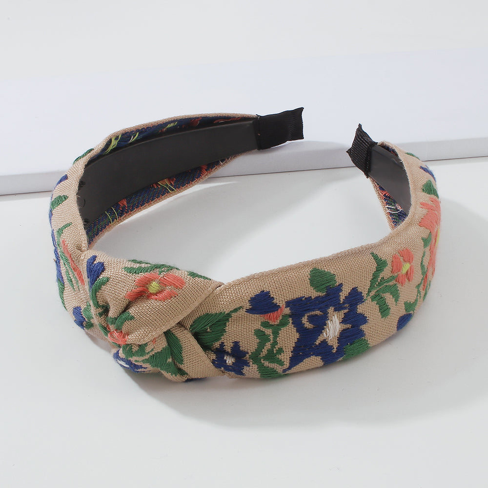 Ethnic Embroidery Flower/Leaf Cross Headband medyjewelry