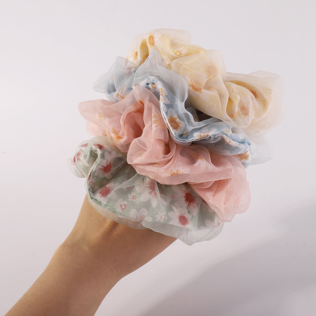 Sweet Double Layer Cloth Flower Elastic Hair Bands medyjewelry