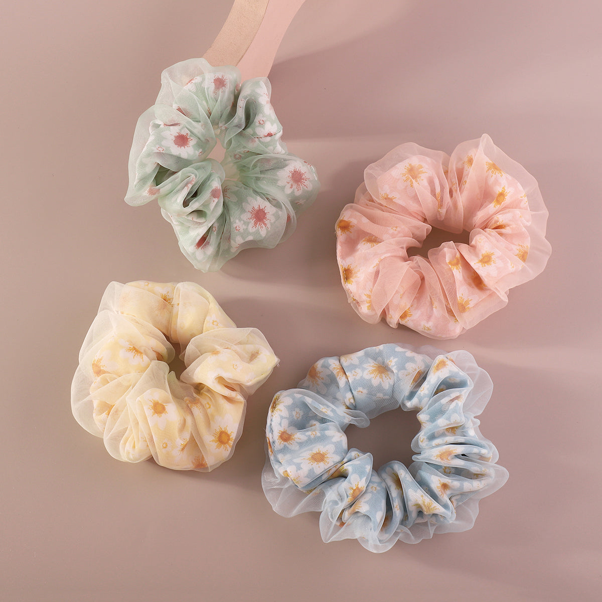Sweet Double Layer Cloth Flower Elastic Hair Bands medyjewelry