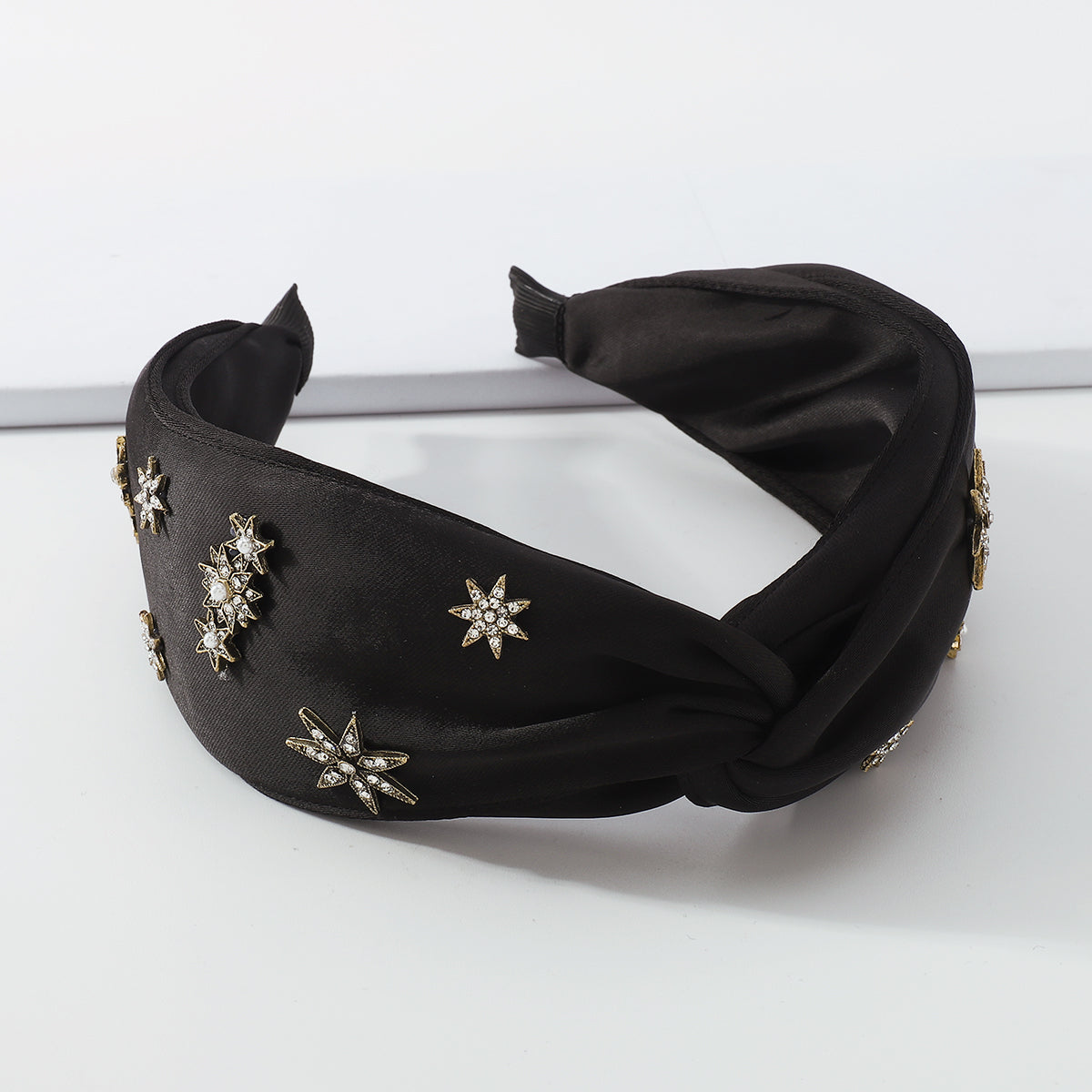 Retro Satin Fabric Rhinestone Cross Headbands medyjewelry