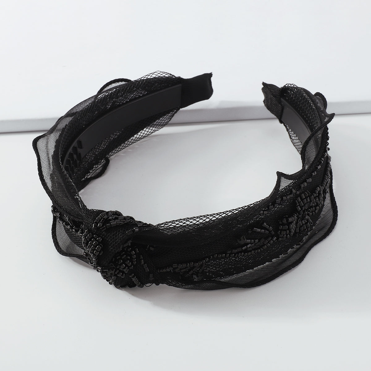 Vintage Black Lace Beads Knotted Headband medyjewelry
