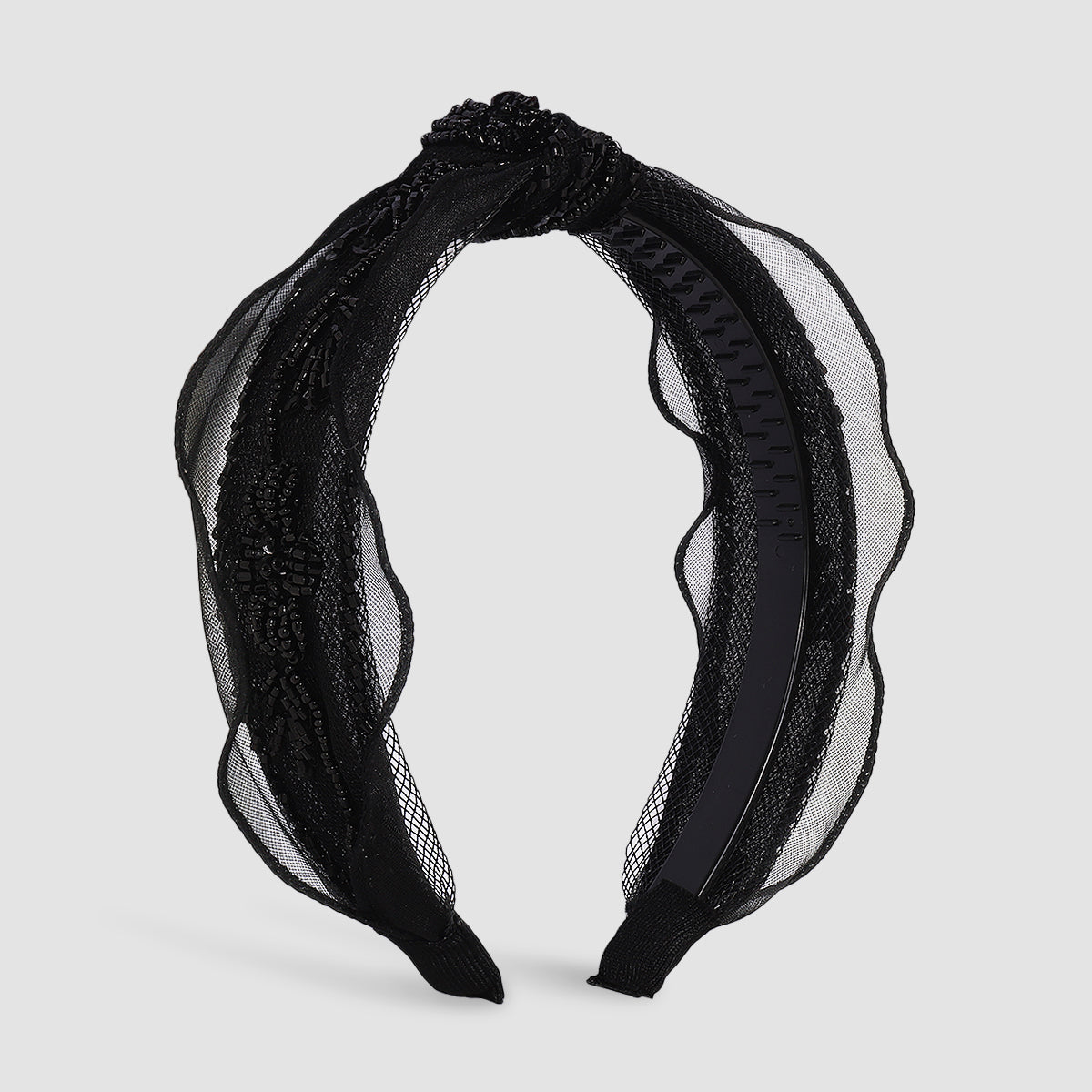 Vintage Black Lace Beads Knotted Headband medyjewelry