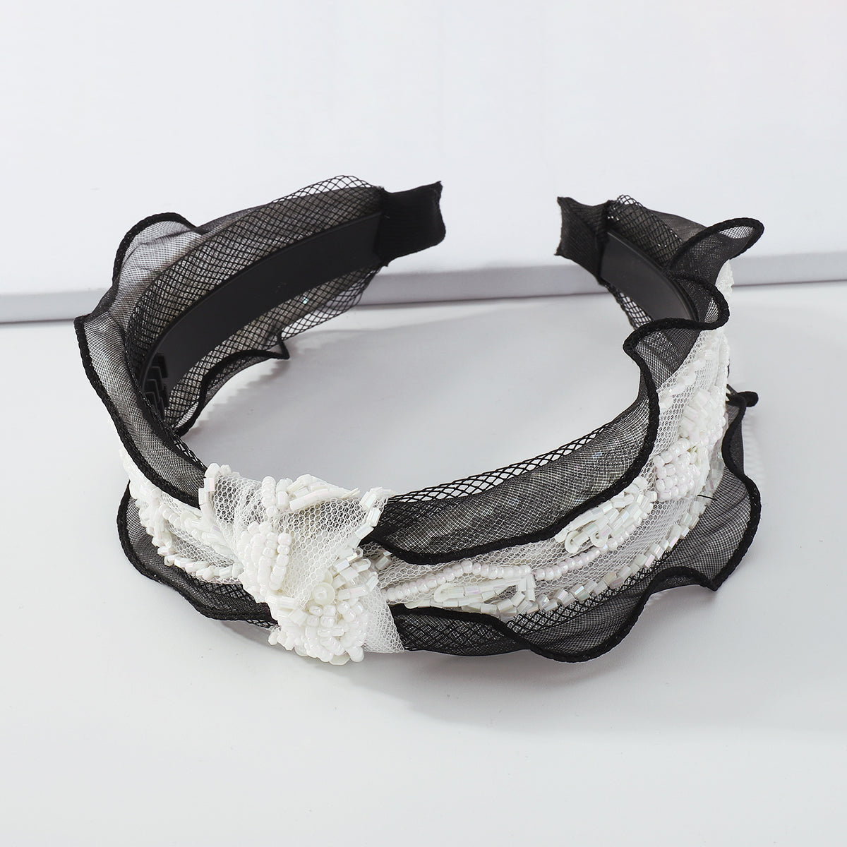 Vintage Black Lace Beads Knotted Headband medyjewelry