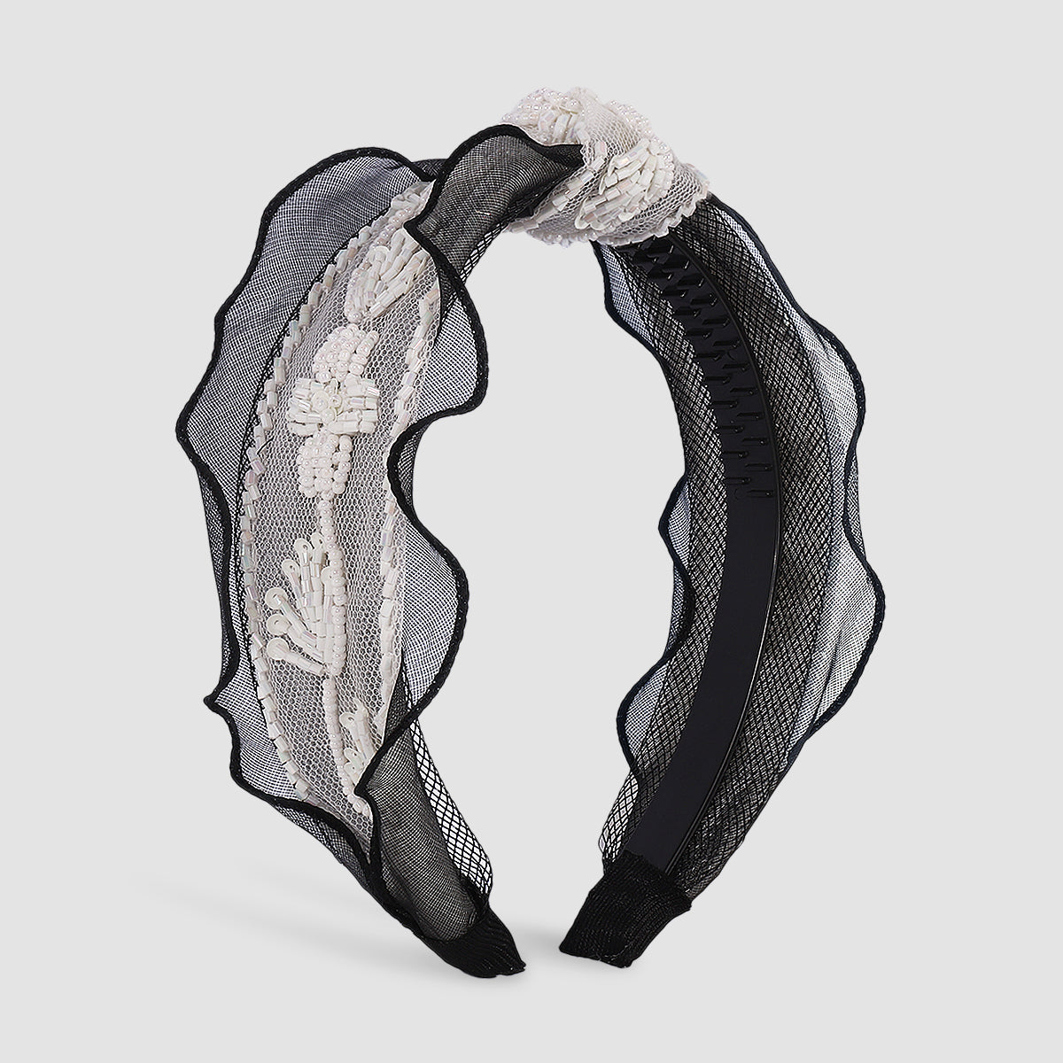 Vintage Black Lace Beads Knotted Headband medyjewelry