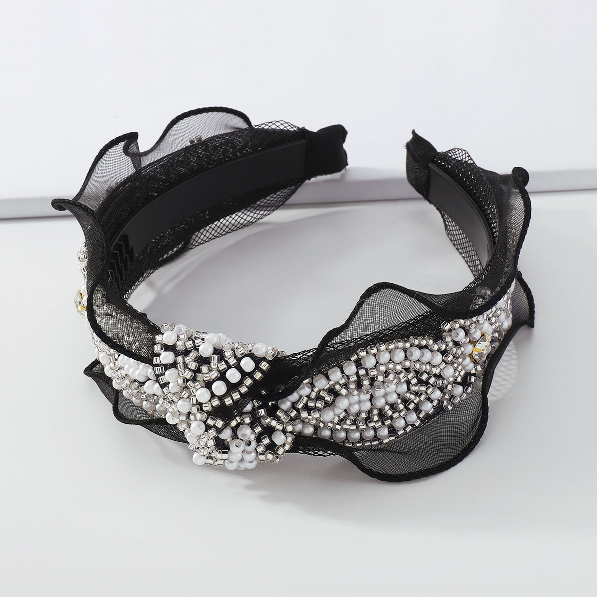 Vintage Black Lace Beads Knotted Headband medyjewelry