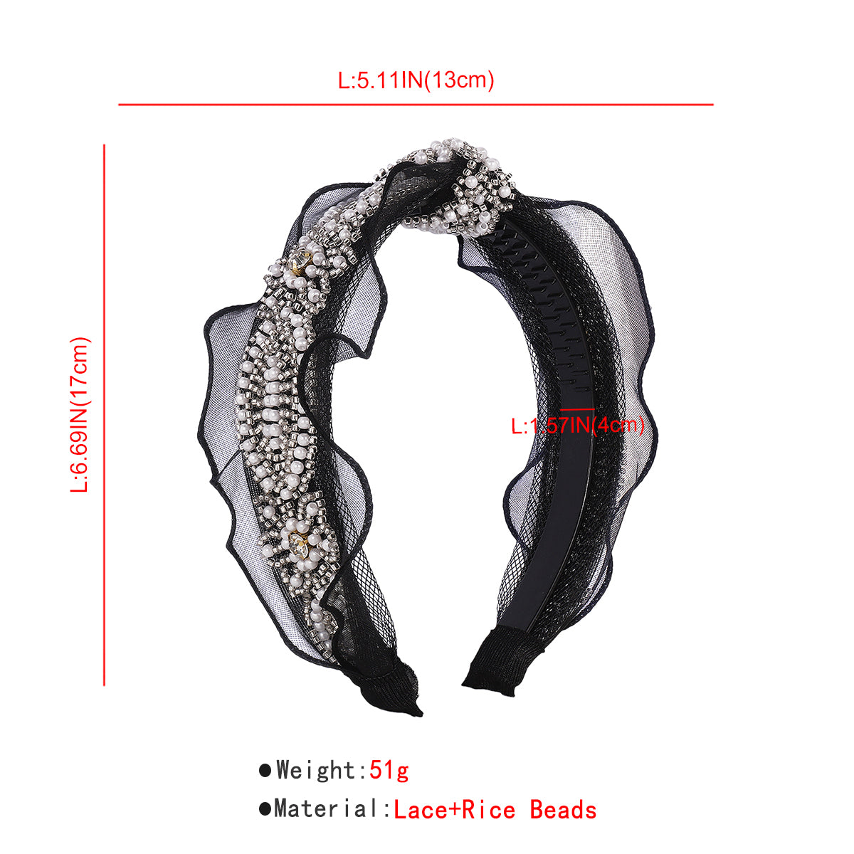 Vintage Black Lace Beads Knotted Headband medyjewelry