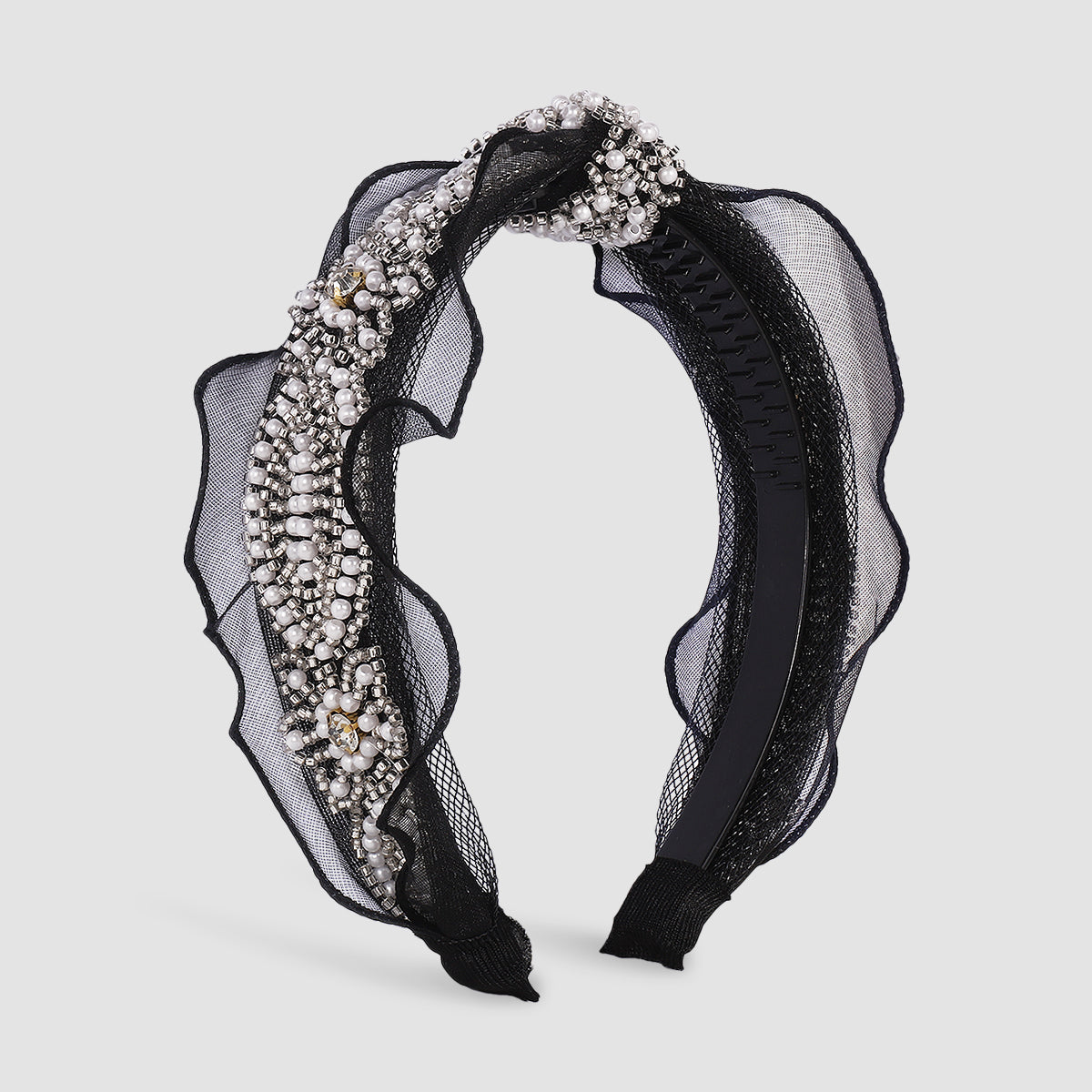 Vintage Black Lace Beads Knotted Headband medyjewelry