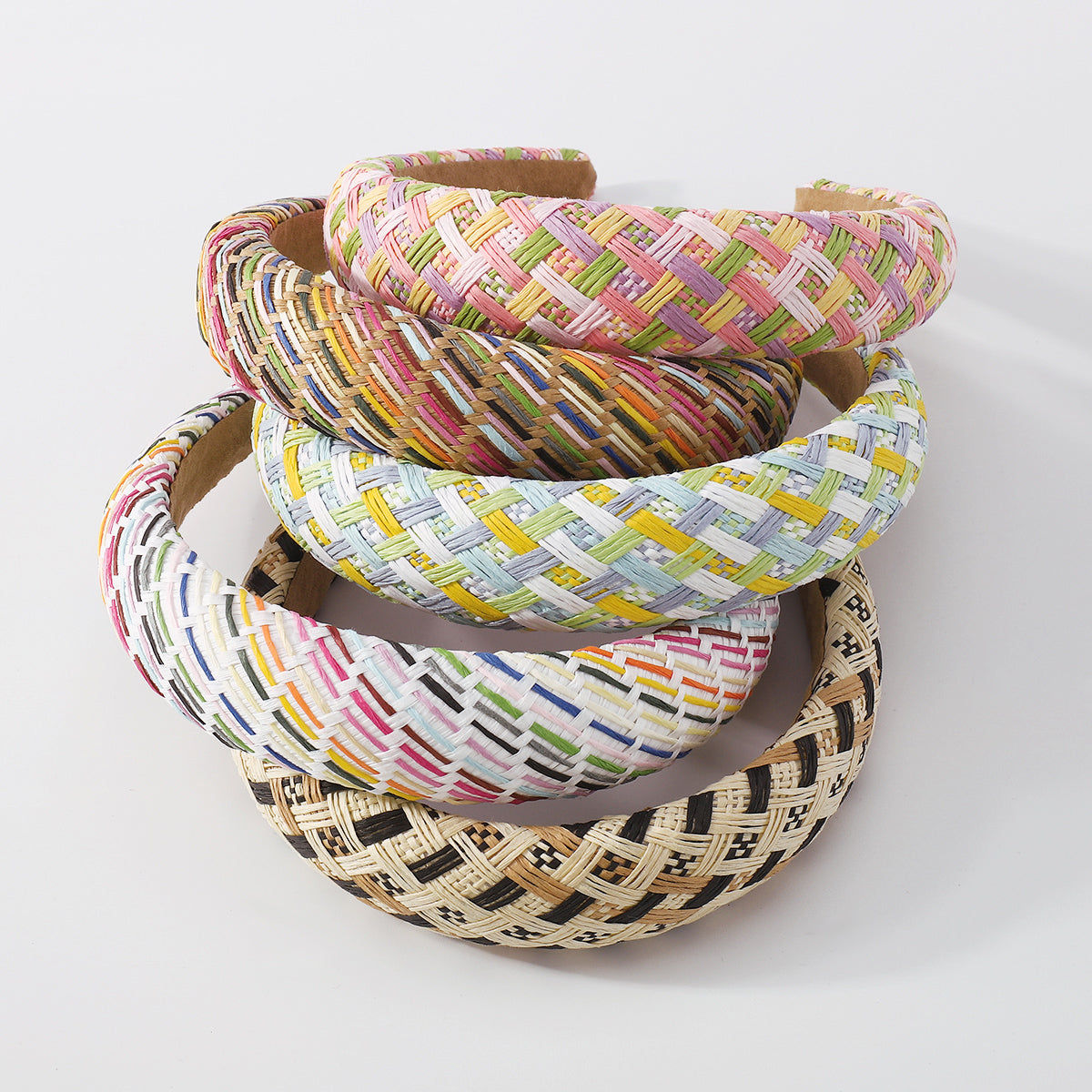 Summer Plaid Raffia Mixed Color Braided Headband medyjewelry