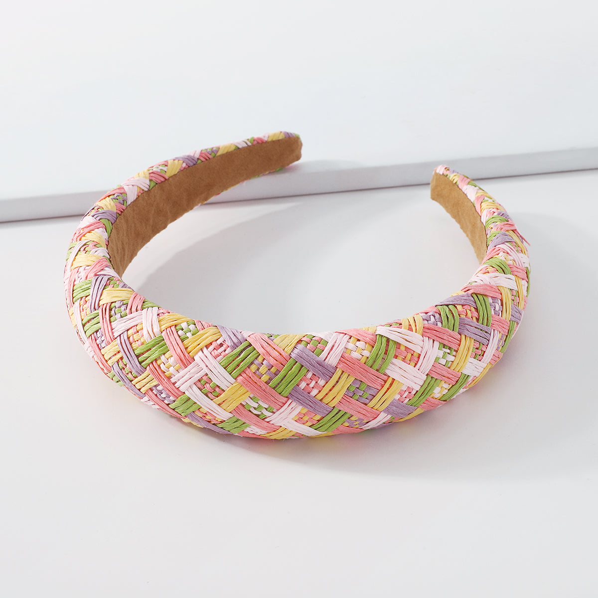 Summer Plaid Raffia Mixed Color Braided Headband medyjewelry