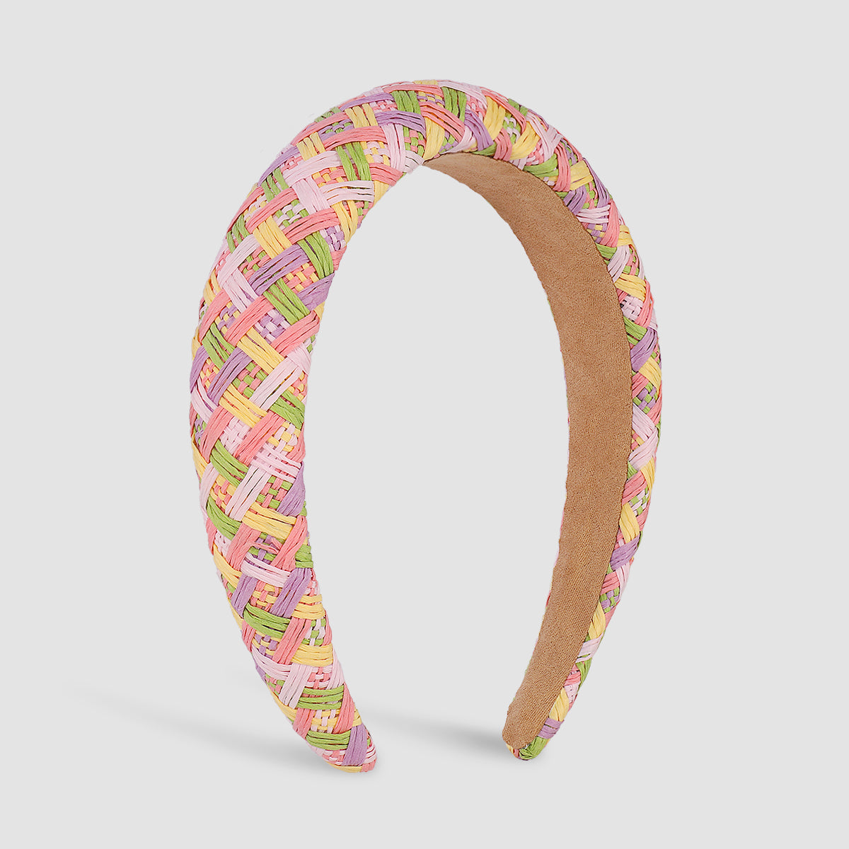 Summer Plaid Raffia Mixed Color Braided Headband medyjewelry