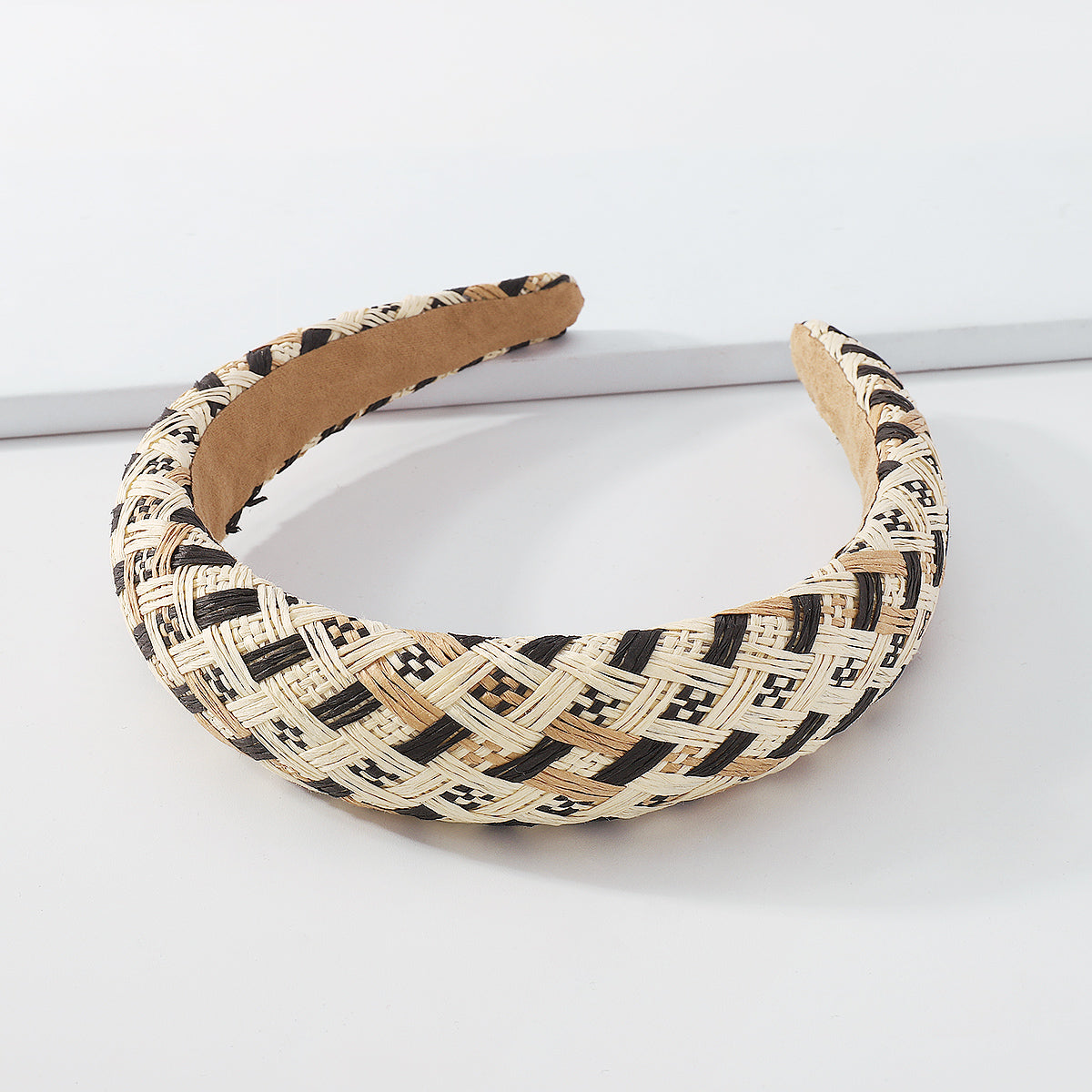 Summer Plaid Raffia Mixed Color Braided Headband medyjewelry