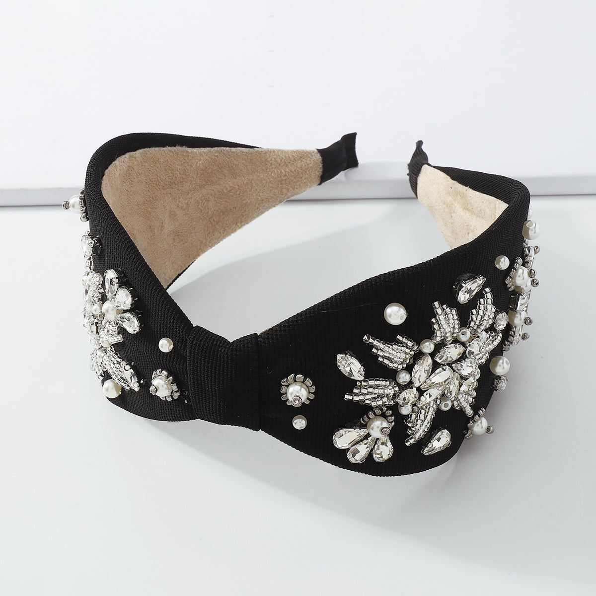Baroque Rhinestone Center Cross Wide Headband medyjewelry