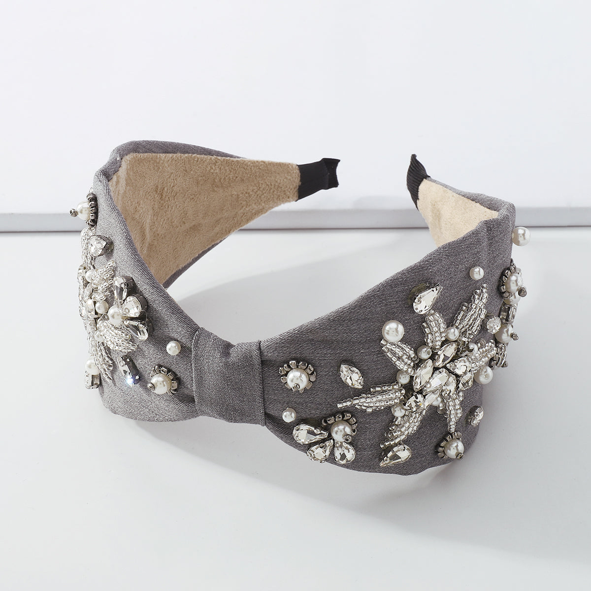 Baroque Rhinestone Center Cross Wide Headband medyjewelry