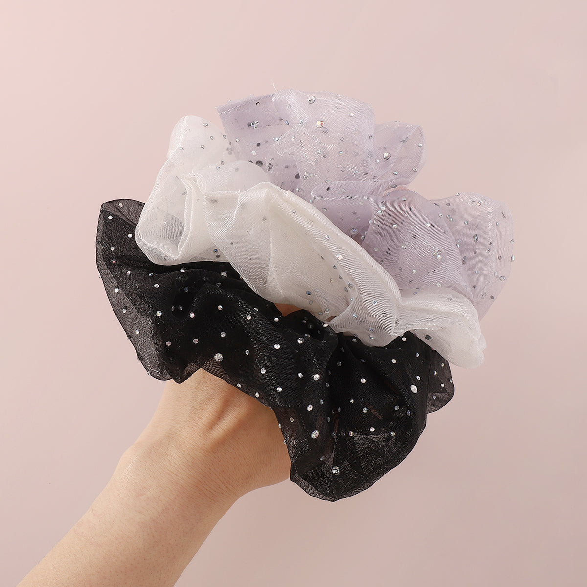 Rhinestone Scrunchie Chiffon Elastic Hair Tie medyjewelry