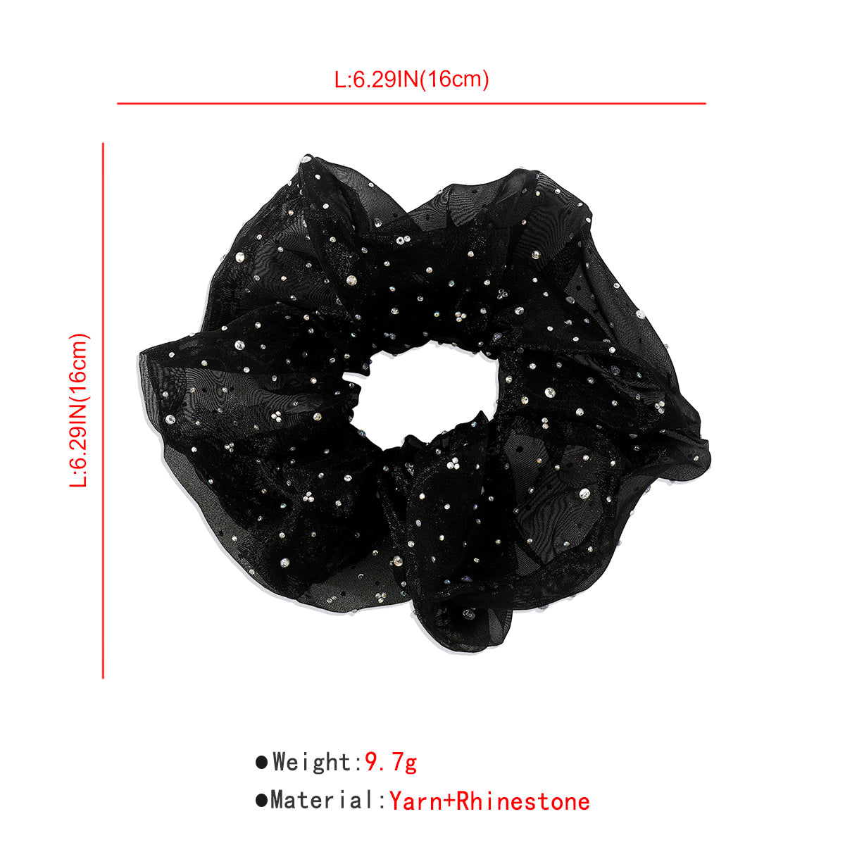 Rhinestone Scrunchie Chiffon Elastic Hair Tie medyjewelry