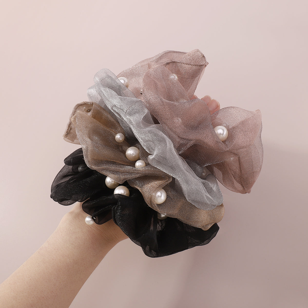Pearl Scrunchies Chiffon Elastic Hair Ties medyjewelry
