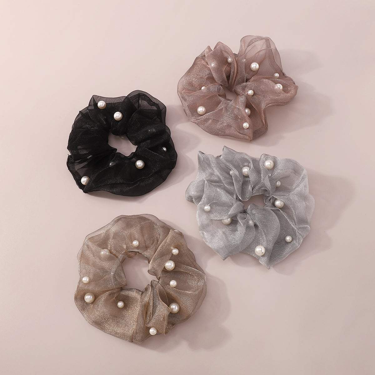 Pearl Scrunchies Chiffon Elastic Hair Ties medyjewelry