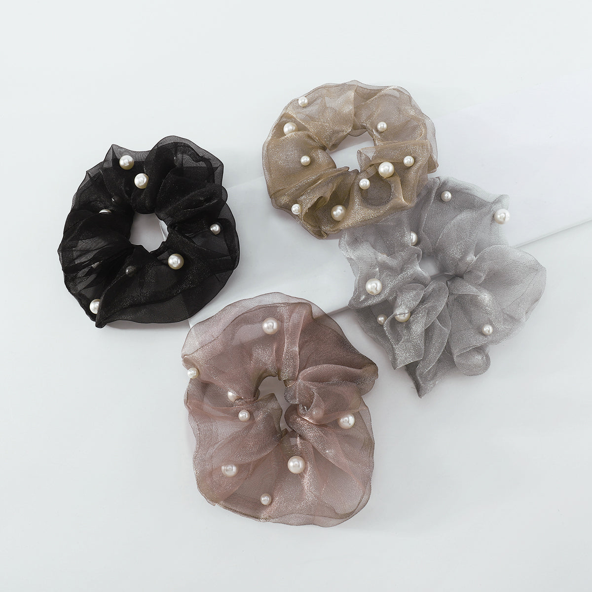 Pearl Scrunchies Chiffon Elastic Hair Ties medyjewelry