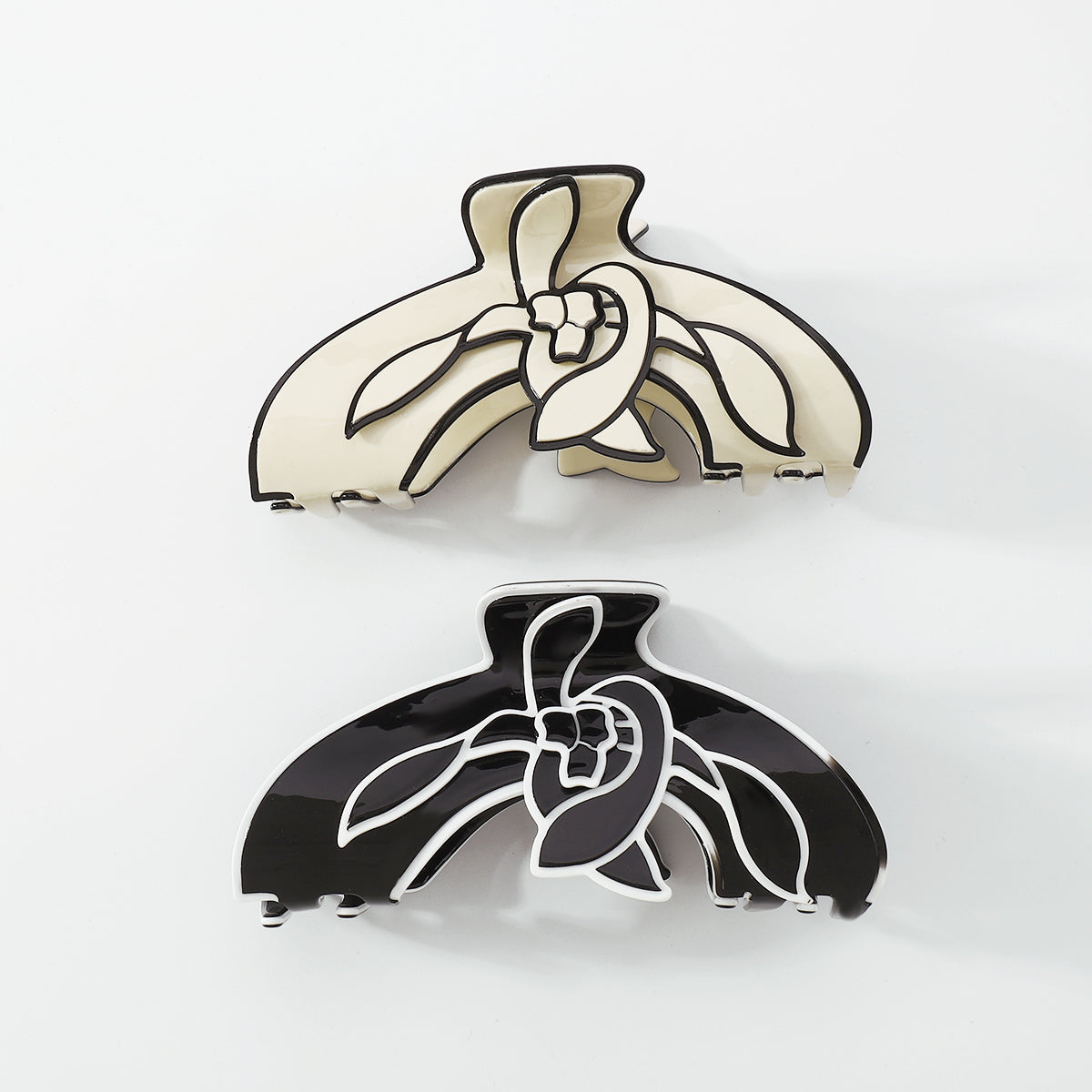Black White Acetate Flower Shape Hair Claw Clip medyjewelry