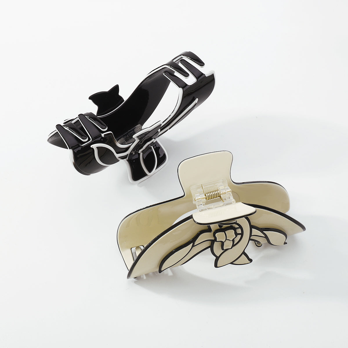 Black White Acetate Flower Shape Hair Claw Clip medyjewelry