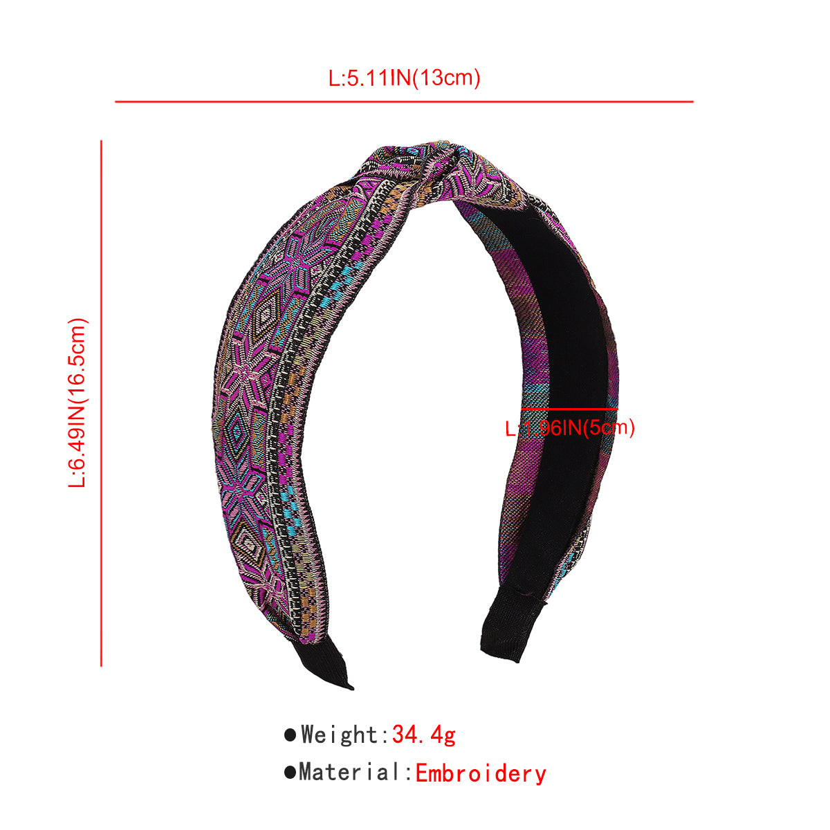 Retro Headband Embroidery Knotted Hairbands medyjewelry