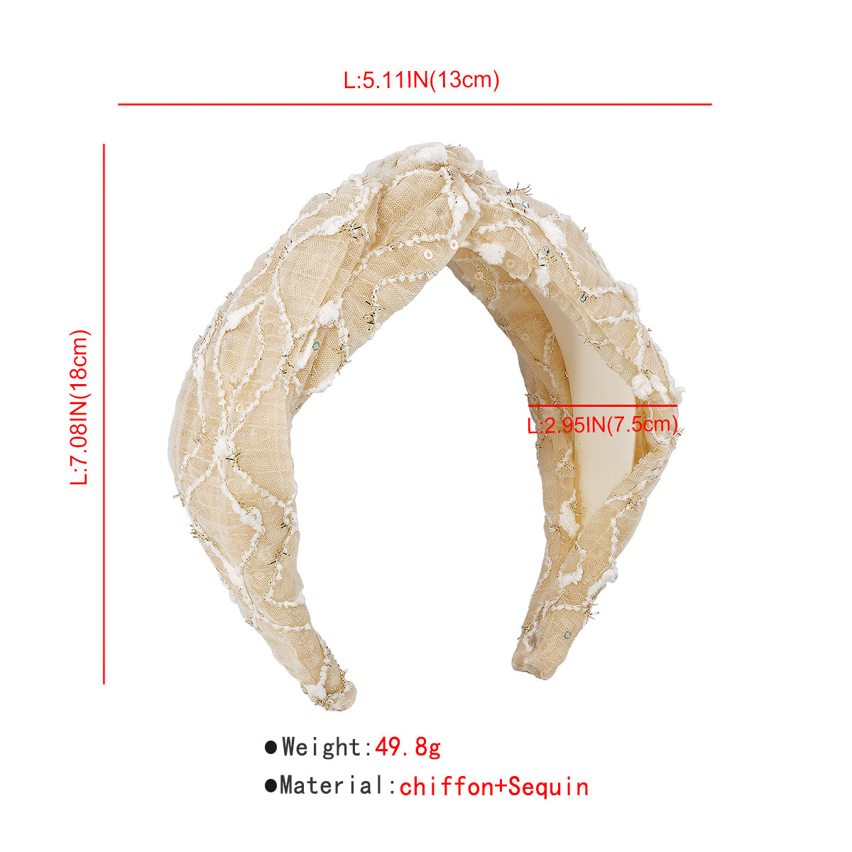 Embroidery Sequin Eyelet Top Knot Headband medyjewelry