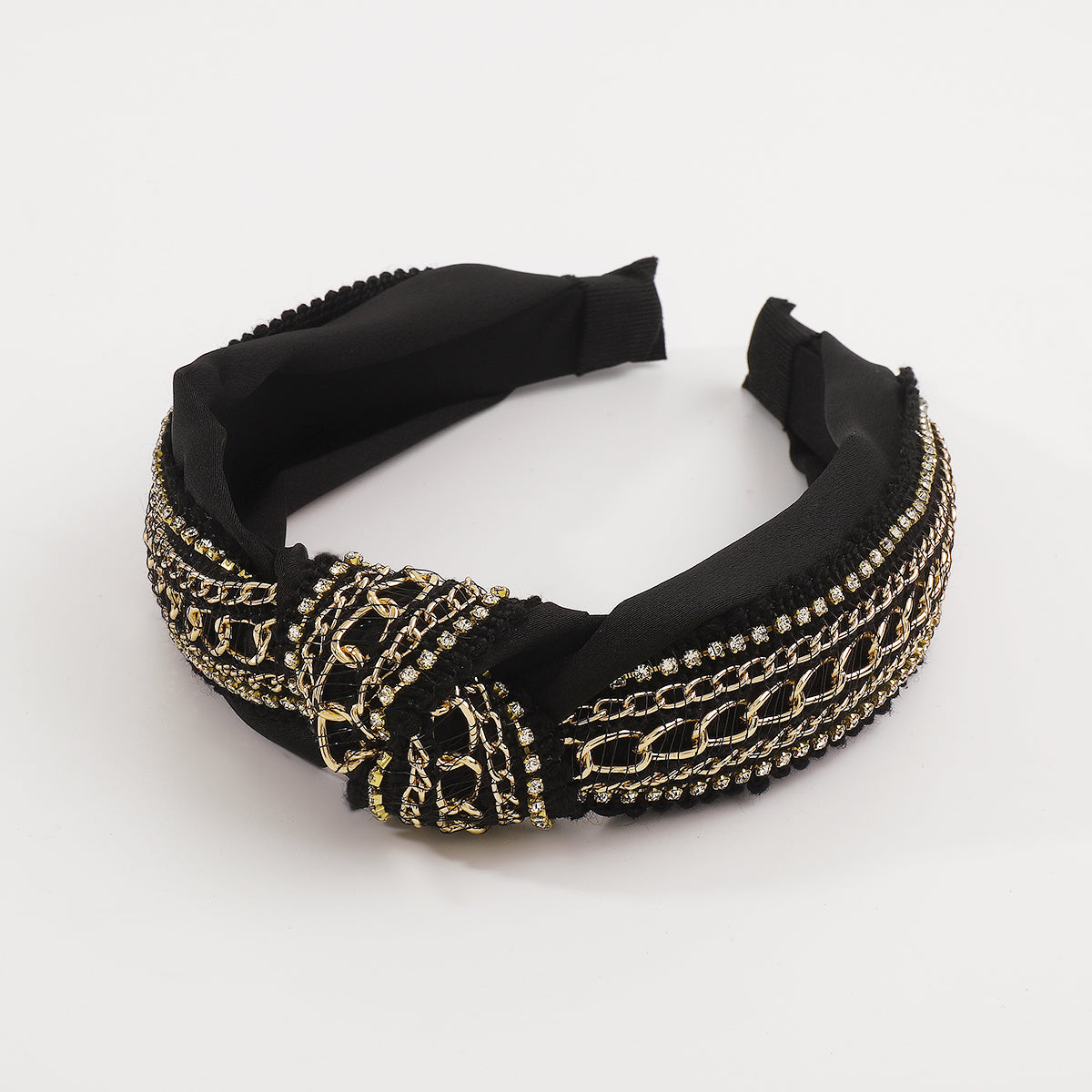 Gold Chain w/Rhinestones Strip Top Knot Headband medyjewelry