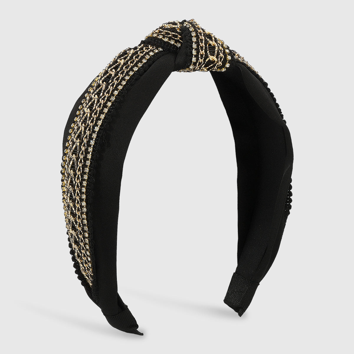 Gold Chain w/Rhinestones Strip Top Knot Headband medyjewelry