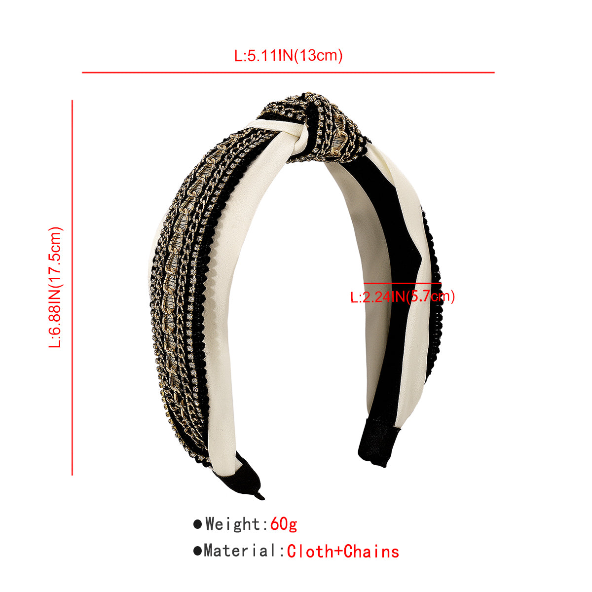 Gold Chain w/Rhinestones Strip Top Knot Headband medyjewelry