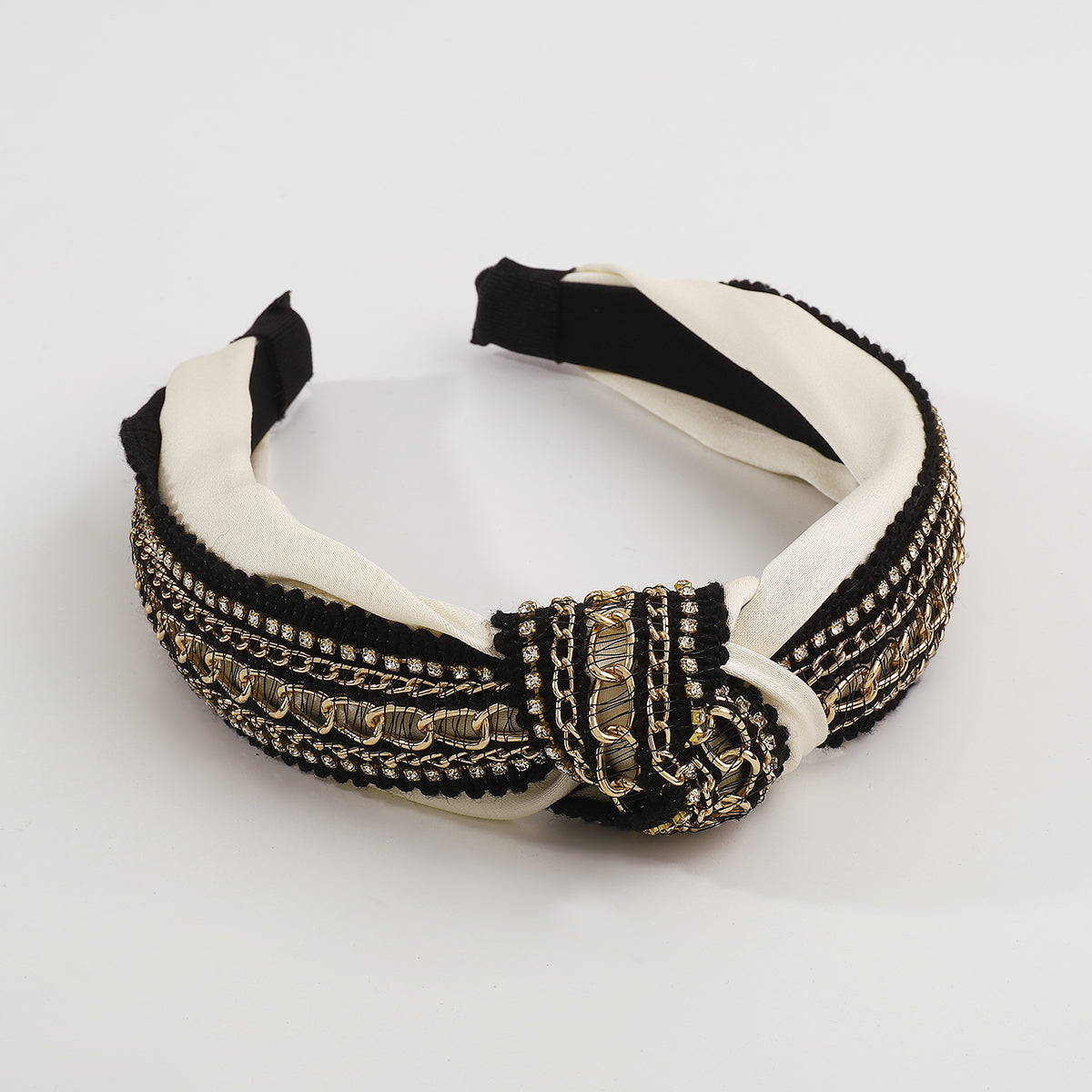 Gold Chain w/Rhinestones Strip Top Knot Headband medyjewelry