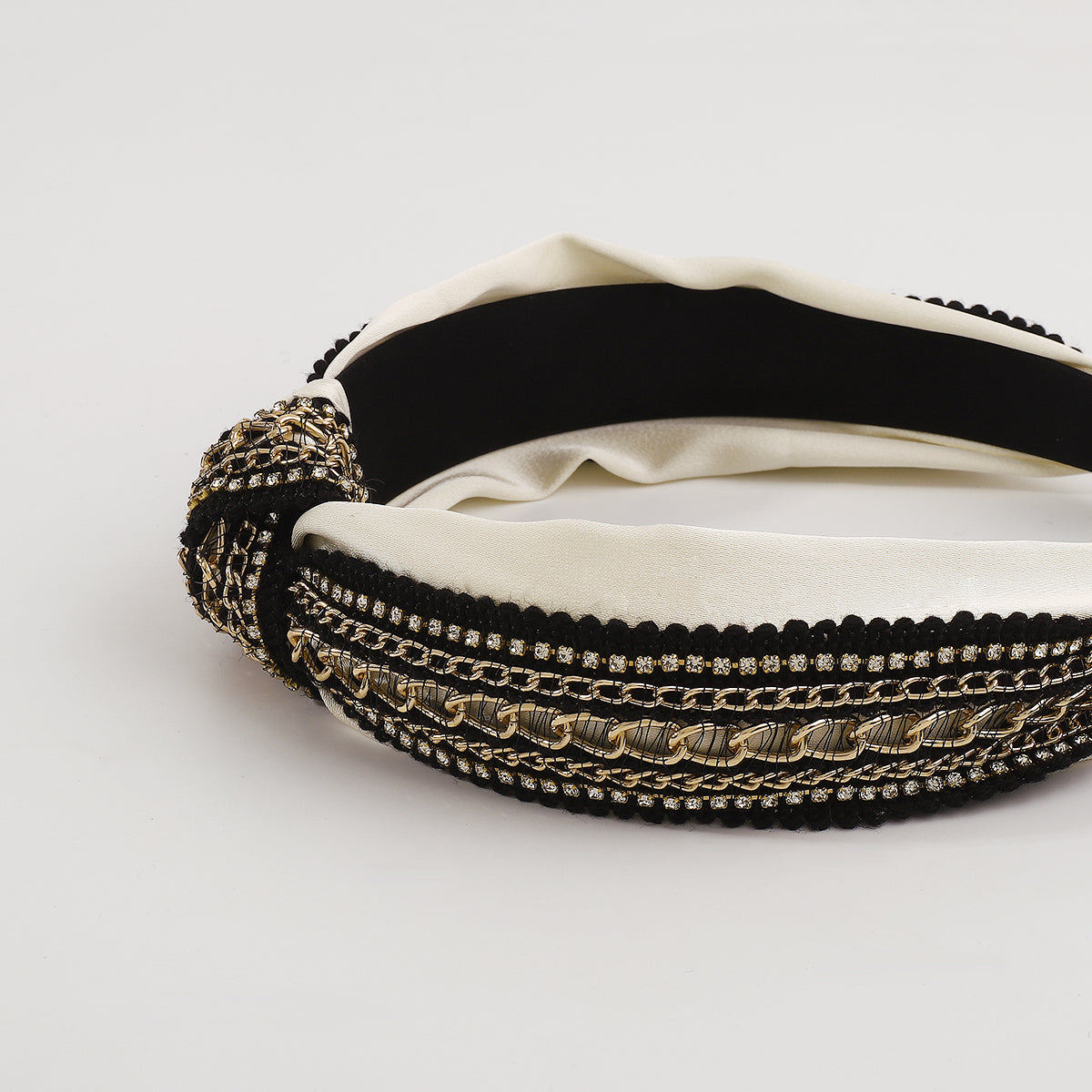 Gold Chain w/Rhinestones Strip Top Knot Headband medyjewelry