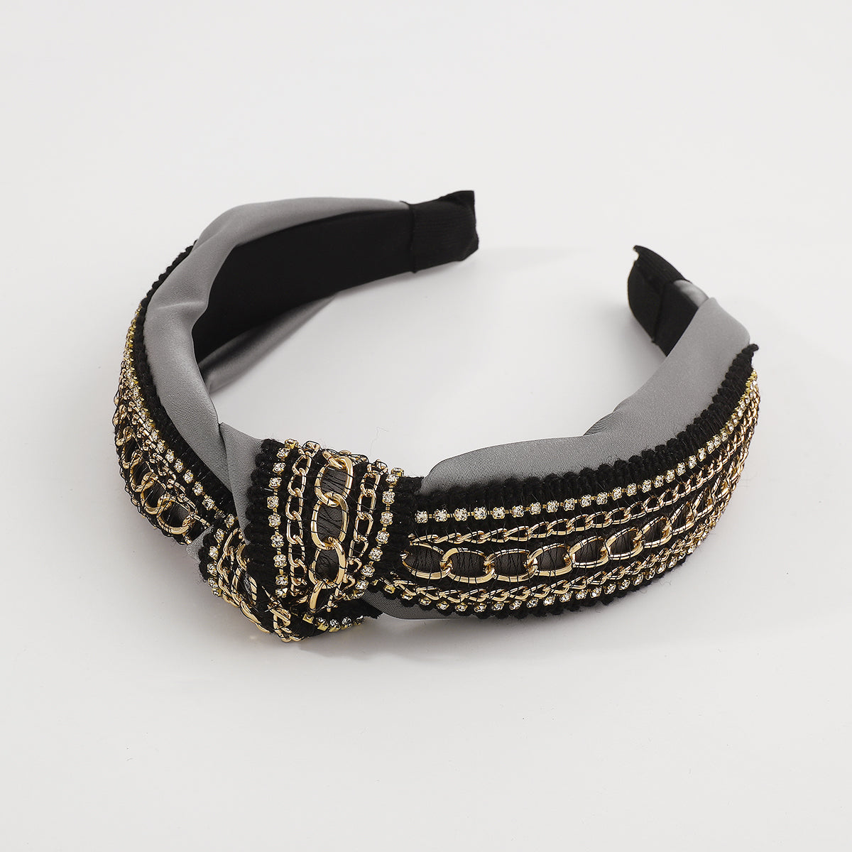 Gold Chain w/Rhinestones Strip Top Knot Headband medyjewelry
