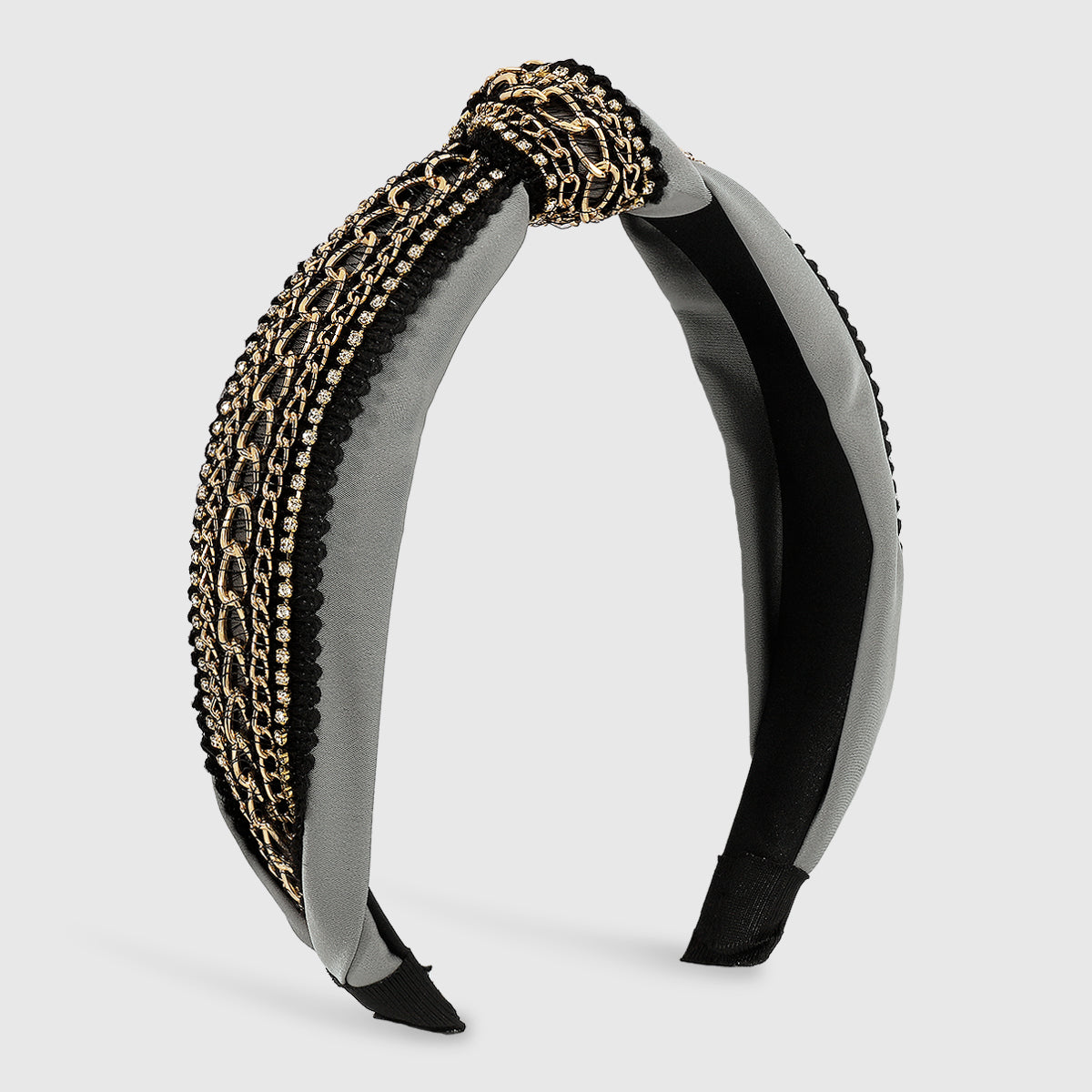 Gold Chain w/Rhinestones Strip Top Knot Headband medyjewelry