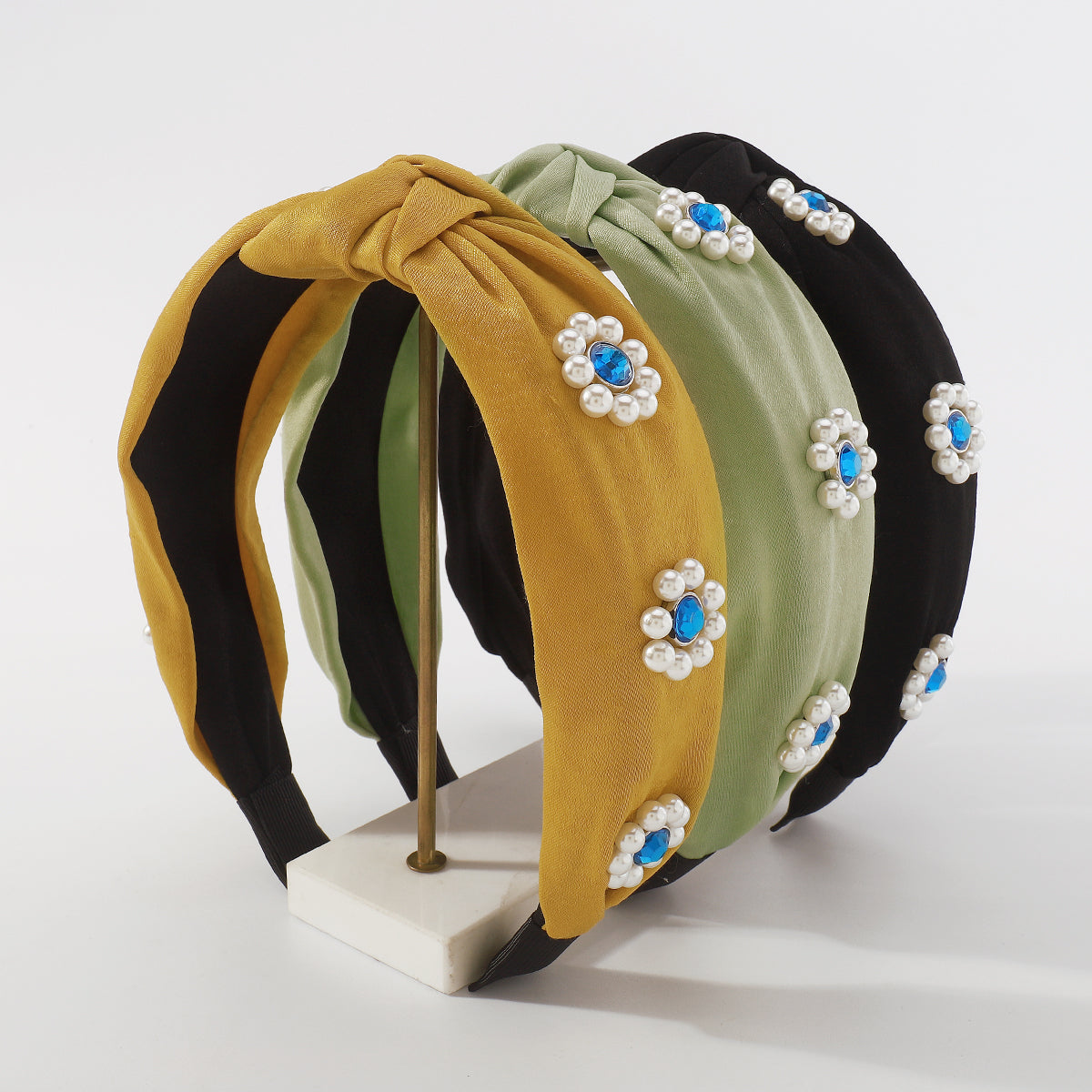 Handmade Flower Pearl Rhinestone Knot Headbands medyjewelry