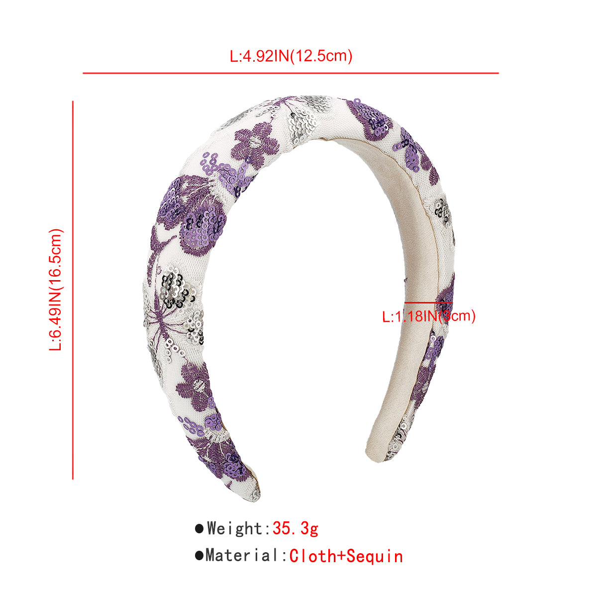 Embroidery w/ Sequins Embellished Padded Headband medyjewelry