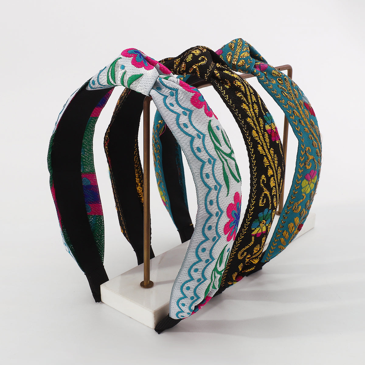 Ethnic Gold Embroidery Floral Knotted Headband medyjewelry