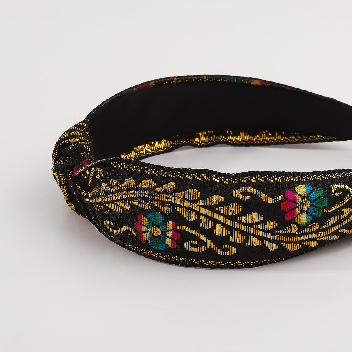Ethnic Gold Embroidery Floral Knotted Headband medyjewelry