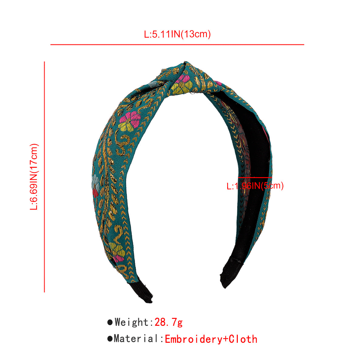 Ethnic Gold Embroidery Floral Knotted Headband medyjewelry