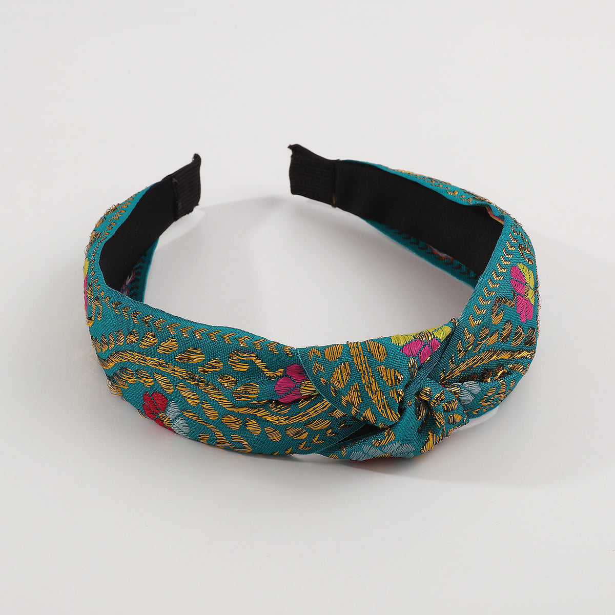 Ethnic Gold Embroidery Floral Knotted Headband medyjewelry