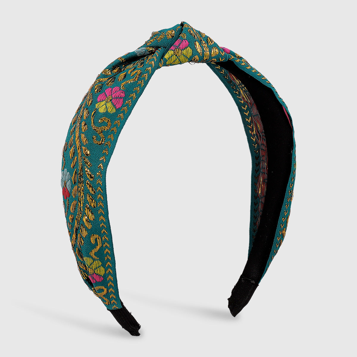 Ethnic Gold Embroidery Floral Knotted Headband medyjewelry