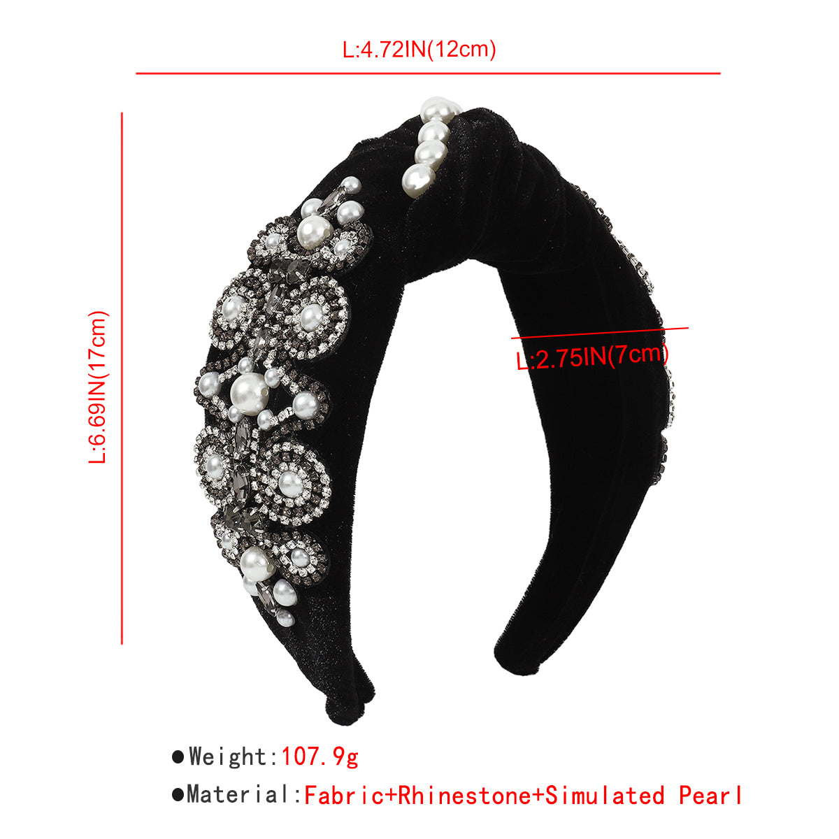Baroque Big Pearl Crystal Velvet TopKnot Headband medyjewelry