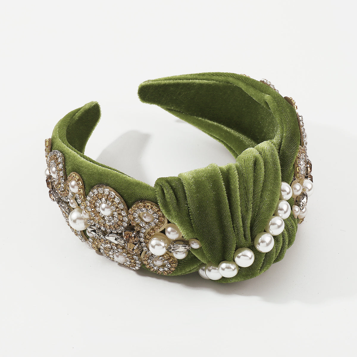 Baroque Big Pearl Crystal Velvet TopKnot Headband medyjewelry