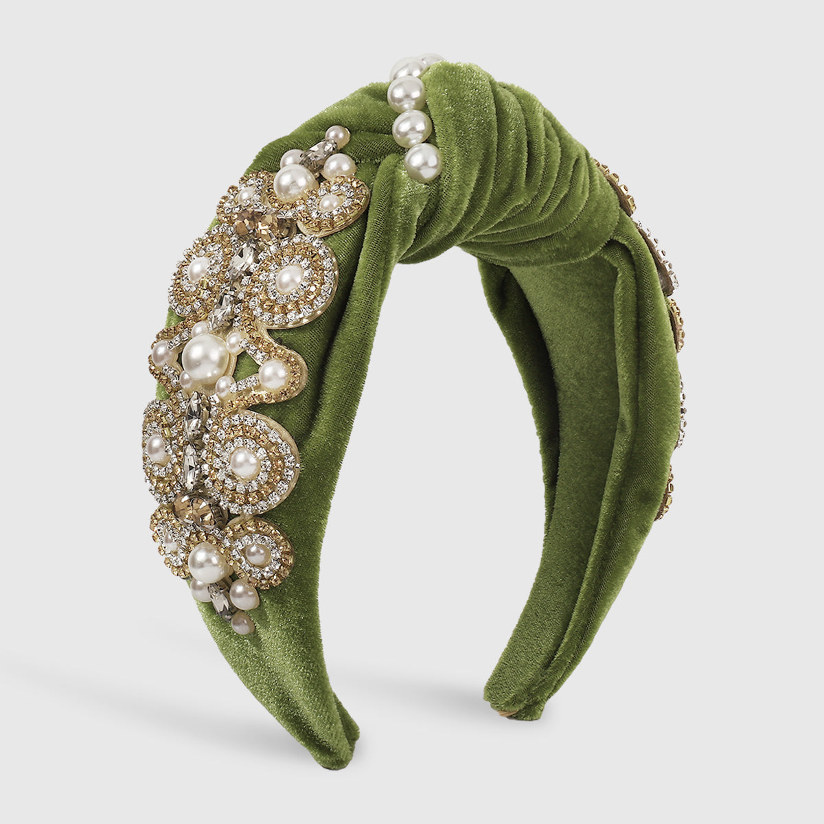 Baroque Big Pearl Crystal Velvet TopKnot Headband medyjewelry