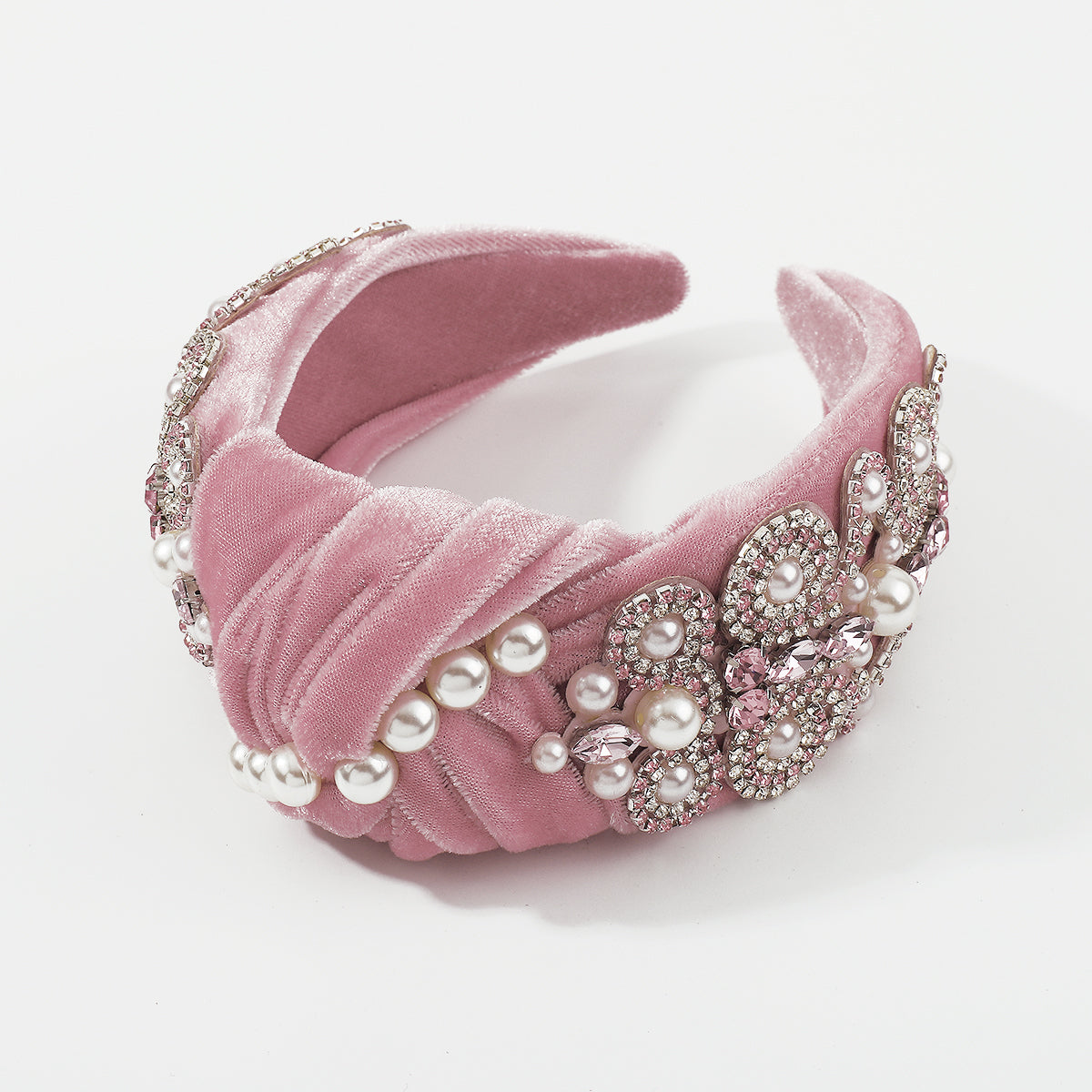 Baroque Big Pearl Crystal Velvet TopKnot Headband medyjewelry