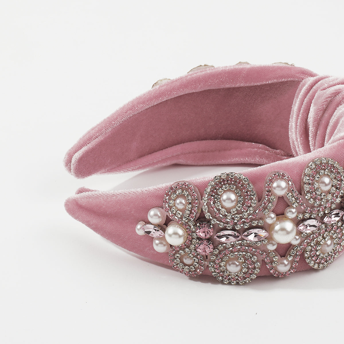 Baroque Big Pearl Crystal Velvet TopKnot Headband medyjewelry