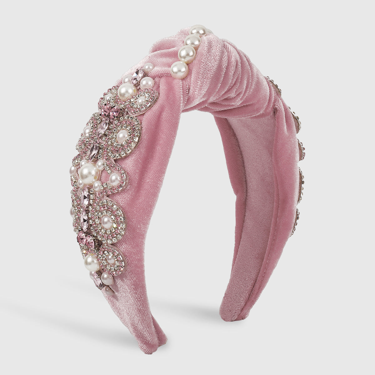 Baroque Big Pearl Crystal Velvet TopKnot Headband medyjewelry
