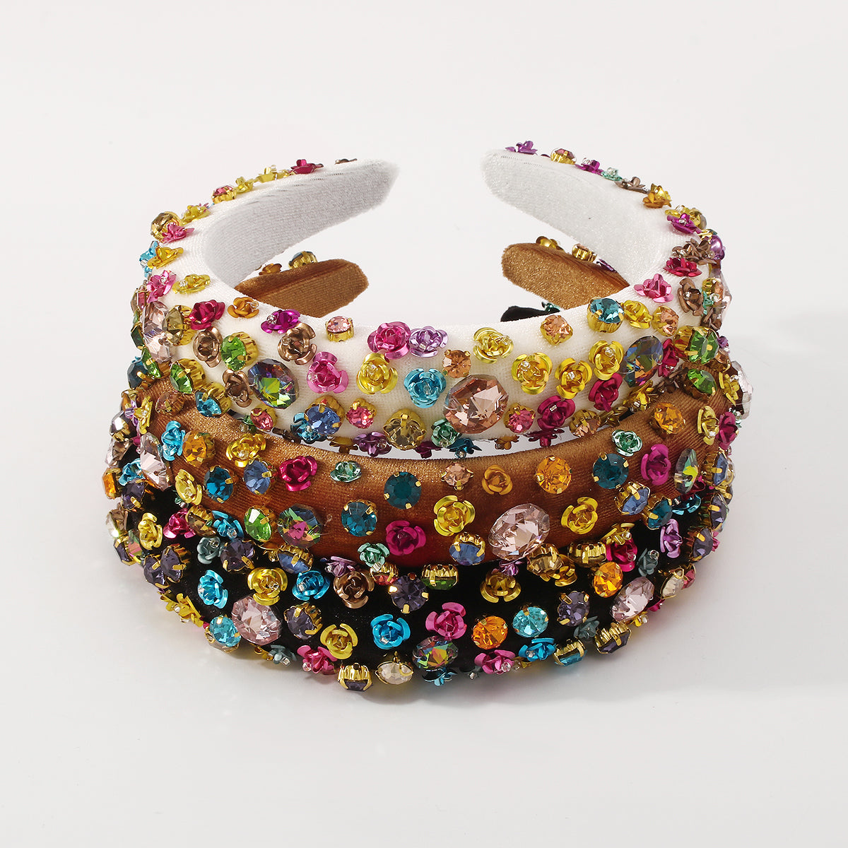 Baroque Metal Flower Rhinestone Sponge Headband medyjewelry